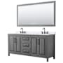Wyndham Collection Daria 72" Free Standing Double Basin Vanity Set with Cabinet, Quartz Vanity Top, and Framed Mirror Dark Gray / White Quartz Top / Matte Black Hardware