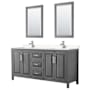 Wyndham Collection Daria 72" Free Standing Double Basin Vanity Set with Cabinet, Cultured Marble Vanity Top, and Framed Mirror Dark Gray / Carrara Cultured Marble Top / Polished Chrome Hardware