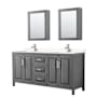 Wyndham Collection Daria 72" Free Standing Double Basin Vanity Set with Cabinet, Cultured Marble Vanity Top, and Medicine Cabinet Dark Gray / Carrara Cultured Marble Top / Polished Chrome Hardware