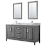 Wyndham Collection Daria 72" Free Standing Double Vanity Set with MDF Cabinet, Marble Vanity Top, 2 Undermount Sinks, and 2 Framed Mirrors Dark Gray / White Carrara Marble Top / Polished Chrome Hardware