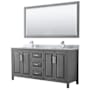 Wyndham Collection Daria 72" Free Standing Double Vanity Set with MDF Cabinet, Marble Vanity Top, 2 Undermount Sinks, and Framed Mirror Dark Gray / White Carrara Marble Top / Polished Chrome Hardware