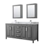 Wyndham Collection Daria 72" Free Standing Double Vanity Set with MDF Cabinet, Marble Vanity Top, 2 Undermount Sinks, and 2 Medicine Cabinets Dark Gray / White Carrara Marble Top / Polished Chrome Hardware
