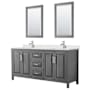 Wyndham Collection Daria 72" Free Standing Double Basin Vanity Set with Cabinet, Quartz Vanity Top, and Framed Mirror Dark Gray / Giotto Quartz Top / Polished Chrome Hardware