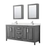 Wyndham Collection Daria 72" Free Standing Double Basin Vanity Set with Cabinet, Quartz Vanity Top, and Medicine Cabinet Dark Gray / Giotto Quartz Top / Polished Chrome Hardware