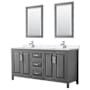 Wyndham Collection Daria 72" Free Standing Double Basin Vanity Set with Cabinet, Quartz Vanity Top, and Framed Mirror Dark Gray / White Quartz Top / Polished Chrome Hardware
