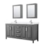 Wyndham Collection Daria 72" Free Standing Double Basin Vanity Set with Cabinet, Quartz Vanity Top, and Medicine Cabinet Dark Gray / White Quartz Top / Polished Chrome Hardware