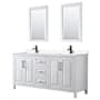 Wyndham Collection Daria 72" Free Standing Double Basin Vanity Set with Cabinet, Cultured Marble Vanity Top, and Framed Mirror White / Carrara Cultured Marble Top / Matte Black Hardware