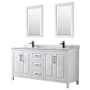 Wyndham Collection Daria 72" Free Standing Double Vanity Set with MDF Cabinet, Marble Vanity Top, 2 Undermount Sinks, and 2 Framed Mirrors White / White Carrara Marble Top / Matte Black Hardware