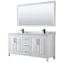 Wyndham Collection Daria 72" Free Standing Double Vanity Set with MDF Cabinet, Marble Vanity Top, 2 Undermount Sinks, and Framed Mirror White / White Carrara Marble Top / Matte Black Hardware