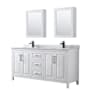 Wyndham Collection Daria 72" Free Standing Double Vanity Set with MDF Cabinet, Marble Vanity Top, 2 Undermount Sinks, and 2 Medicine Cabinets White / White Carrara Marble Top / Matte Black Hardware
