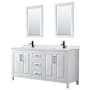 Wyndham Collection Daria 72" Free Standing Double Basin Vanity Set with Cabinet, Quartz Vanity Top, and Framed Mirror White / Giotto Quartz Top / Matte Black Hardware