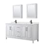 Wyndham Collection Daria 72" Free Standing Double Basin Vanity Set with Cabinet, Quartz Vanity Top, and Medicine Cabinet White / Giotto Quartz Top / Matte Black Hardware