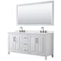 Wyndham Collection Daria 72" Free Standing Double Basin Vanity Set with Cabinet, Quartz Vanity Top, and Framed Mirror White / Giotto Quartz Top / Matte Black Hardware
