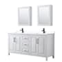 Wyndham Collection Daria 72" Free Standing Double Basin Vanity Set with Cabinet, Cultured Marble Vanity Top, and Medicine Cabinet White / White Cultured Marble Top / Matte Black Hardware