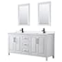 Wyndham Collection Daria 72" Free Standing Double Basin Vanity Set with Cabinet, Quartz Vanity Top, and Framed Mirror White / White Quartz Top / Matte Black Hardware
