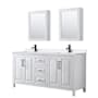 Wyndham Collection Daria 72" Free Standing Double Basin Vanity Set with Cabinet, Quartz Vanity Top, and Medicine Cabinet White / White Quartz Top / Matte Black Hardware