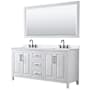 Wyndham Collection Daria 72" Free Standing Double Basin Vanity Set with Cabinet, Quartz Vanity Top, and Framed Mirror White / White Quartz Top / Matte Black Hardware