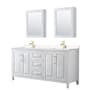 Wyndham Collection Daria 72" Free Standing Double Basin Vanity Set with Cabinet, Cultured Marble Vanity Top, and Medicine Cabinet White / Carrara Cultured Marble Top / Brushed Gold Hardware