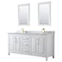 Wyndham Collection Daria 72" Free Standing Double Vanity Set with MDF Cabinet, Marble Vanity Top, 2 Undermount Sinks, and 2 Framed Mirrors White / White Carrara Marble Top / Brushed Gold Hardware