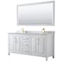 Wyndham Collection Daria 72" Free Standing Double Vanity Set with MDF Cabinet, Marble Vanity Top, 2 Undermount Sinks, and Framed Mirror White / White Carrara Marble Top / Brushed Gold Hardware