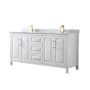 Wyndham Collection Daria 72" Free Standing Double Vanity Set with MDF Cabinet, Marble Vanity Top, and 2 Undermount Sinks White / White Carrara Marble Top / Brushed Gold Hardware