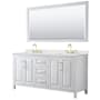 Wyndham Collection Daria 72" Free Standing Double Basin Vanity Set with Cabinet, Quartz Vanity Top, and Framed Mirror White / Giotto Quartz Top / Brushed Gold Hardware