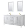Wyndham Collection Daria 72" Free Standing Double Basin Vanity Set with Cabinet, Cultured Marble Vanity Top, and Framed Mirror White / White Cultured Marble Top / Brushed Gold Hardware