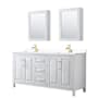Wyndham Collection Daria 72" Free Standing Double Basin Vanity Set with Cabinet, Cultured Marble Vanity Top, and Medicine Cabinet White / White Cultured Marble Top / Brushed Gold Hardware