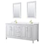 Wyndham Collection Daria 72" Free Standing Double Basin Vanity Set with Cabinet, Quartz Vanity Top, and Framed Mirror White / White Quartz Top / Brushed Gold Hardware