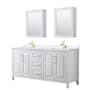 Wyndham Collection Daria 72" Free Standing Double Basin Vanity Set with Cabinet, Quartz Vanity Top, and Medicine Cabinet White / White Quartz Top / Brushed Gold Hardware