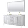 Wyndham Collection Daria 72" Free Standing Double Basin Vanity Set with Cabinet, Quartz Vanity Top, and Framed Mirror White / White Quartz Top / Brushed Gold Hardware