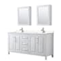 Wyndham Collection Daria 72" Free Standing Double Basin Vanity Set with Cabinet, Cultured Marble Vanity Top, and Medicine Cabinet White / Carrara Cultured Marble Top / Polished Chrome Hardware