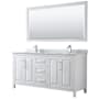 Wyndham Collection Daria 72" Free Standing Double Vanity Set with MDF Cabinet, Marble Vanity Top, 2 Undermount Sinks, and Framed Mirror White / White Carrara Marble Top / Polished Chrome Hardware