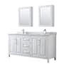 Wyndham Collection Daria 72" Free Standing Double Vanity Set with MDF Cabinet, Marble Vanity Top, 2 Undermount Sinks, and 2 Medicine Cabinets White / White Carrara Marble Top / Polished Chrome Hardware