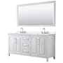 Wyndham Collection Daria 72" Free Standing Double Basin Vanity Set with Cabinet, Quartz Vanity Top, and Framed Mirror White / White Quartz Top / Polished Chrome Hardware