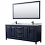Wyndham Collection Daria 80" Free Standing Double Vanity Set with MDF Cabinet, Marble Vanity Top, 2 Undermount Sinks, and Framed Mirror Dark Blue / White Carrara Marble Top / Matte Black Hardware