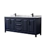 Wyndham Collection Daria 80" Free Standing Double Vanity Set with MDF Cabinet, Marble Vanity Top, and 2 Undermount Sinks Dark Blue / White Carrara Marble Top / Matte Black Hardware