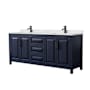 Wyndham Collection Daria 80" Free Standing Double Basin Vanity Set with Cabinet and Quartz Vanity Top Dark Blue / Giotto Quartz Top / Matte Black Hardware