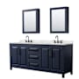 Wyndham Collection Daria 80" Free Standing Double Basin Vanity Set with Cabinet, Quartz Vanity Top, and Medicine Cabinet Dark Blue / Giotto Quartz Top / Matte Black Hardware
