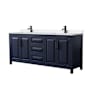 Wyndham Collection Daria 80" Free Standing Double Basin Vanity Set with Cabinet and Quartz Vanity Top Dark Blue / White Quartz Top / Matte Black Hardware