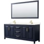 Dark Blue / Carrara Cultured Marble Top / Brushed Gold Hardware