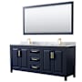 Wyndham Collection Daria 80" Free Standing Double Vanity Set with MDF Cabinet, Marble Vanity Top, 2 Undermount Sinks, and Framed Mirror Dark Blue / White Carrara Marble Top / Brushed Gold Hardware