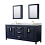 Wyndham Collection Daria 80" Free Standing Double Vanity Set with MDF Cabinet, Marble Vanity Top, 2 Undermount Sinks, and 2 Medicine Cabinets Dark Blue