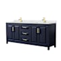 Wyndham Collection Daria 80" Free Standing Double Basin Vanity Set with Cabinet and Quartz Vanity Top Dark Blue / Giotto Quartz Top / Brushed Gold Hardware