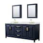 Wyndham Collection Daria 80" Free Standing Double Basin Vanity Set with Cabinet, Quartz Vanity Top, and Medicine Cabinet Dark Blue / Giotto Quartz Top / Brushed Gold Hardware