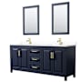 Wyndham Collection Daria 80" Free Standing Double Basin Vanity Set with Cabinet, Cultured Marble Vanity Top, and Framed Mirror Dark Blue / White Cultured Marble Top / Brushed Gold Hardware