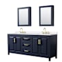 Wyndham Collection Daria 80" Free Standing Double Basin Vanity Set with Cabinet, Quartz Vanity Top, and Medicine Cabinet Dark Blue / White Quartz Top / Brushed Gold Hardware