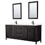 Wyndham Collection Daria 80" Free Standing Double Basin Vanity Set with Cabinet, Cultured Marble Vanity Top, and Framed Mirror Dark Espresso / Carrara Cultured Marble Top / Matte Black Hardware