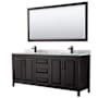 Wyndham Collection Daria 80" Free Standing Double Vanity Set with MDF Cabinet, Marble Vanity Top, 2 Undermount Sinks, and Framed Mirror Dark Espresso / White Carrara Marble Top / Matte Black Hardware