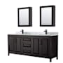 Wyndham Collection Daria 80" Free Standing Double Vanity Set with MDF Cabinet, Marble Vanity Top, 2 Undermount Sinks, and 2 Medicine Cabinets Dark Espresso / White Carrara Marble Top / Matte Black Hardware